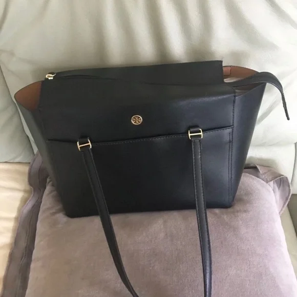 Tory Burch Parker Small Leather Tote Bag Top Zip Black - Picture 3 of 3